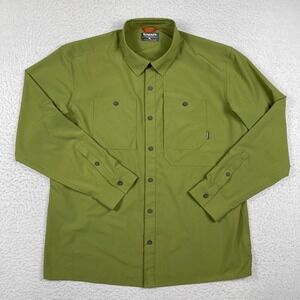 Simms Fishing Shirt Mens XL Green Long Sleeve Button Utility Pockets Quick Dry